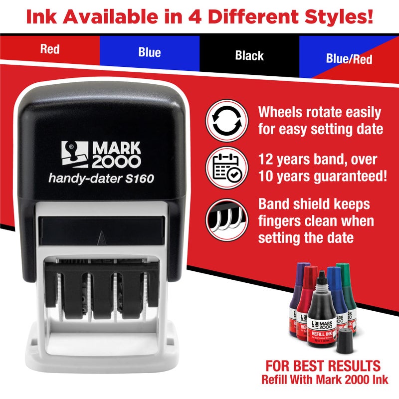 Rubber Stamp Creation Mark 2000 Self-Inking Rubber Date Office Stamp with Deposited Phrase Blue Ink & Date RED Ink (Handy-Dater S160), 12-Year Band - Image 2